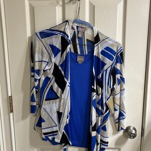 NWT Chico's Blue and Black Long Sleeve Cardigan with Royal Blue Shell